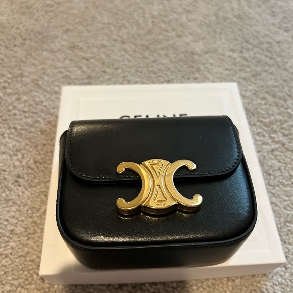 Celine Black Shiny Calfskin Leather Mini Triomphe - Picture 1 of 11